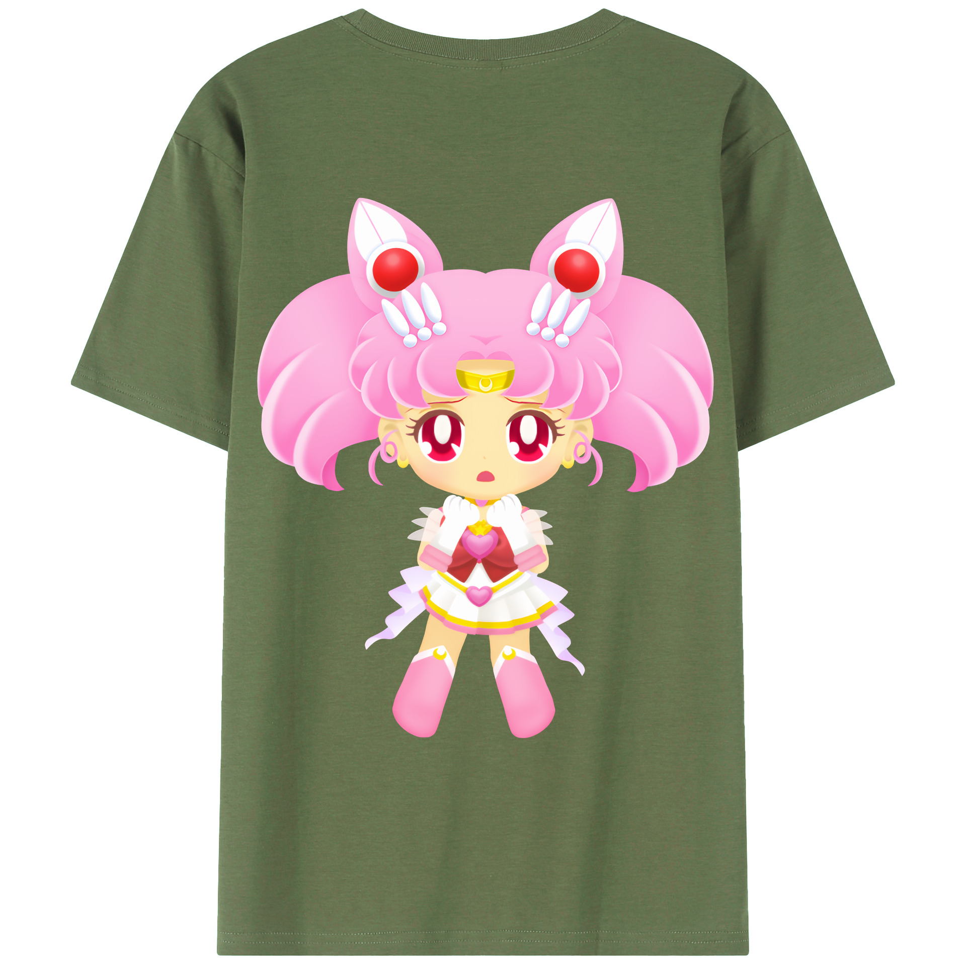 （画像用） 美少女戦士セーラームーン ちびうさ Sailor Moon Chibiusa Tsukino Usagi Small Lady Serenity 綿100％ メンズ半袖Tシャツ（バックプリント） 通気性